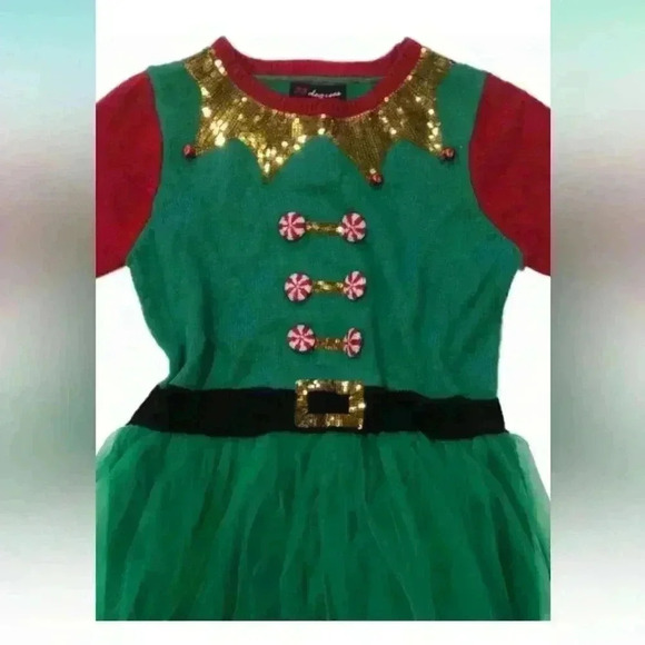 NWT Women’s Green Tulle Sequin Elf Christmas Holiday Sweater Dress Size XXL - Picture 2 of 9